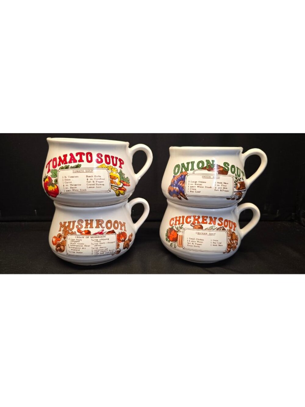 Vintage 1970s Shell Fuel Promotional Soup Recipe Bowls Mugs Set 4 Retro Kitchen